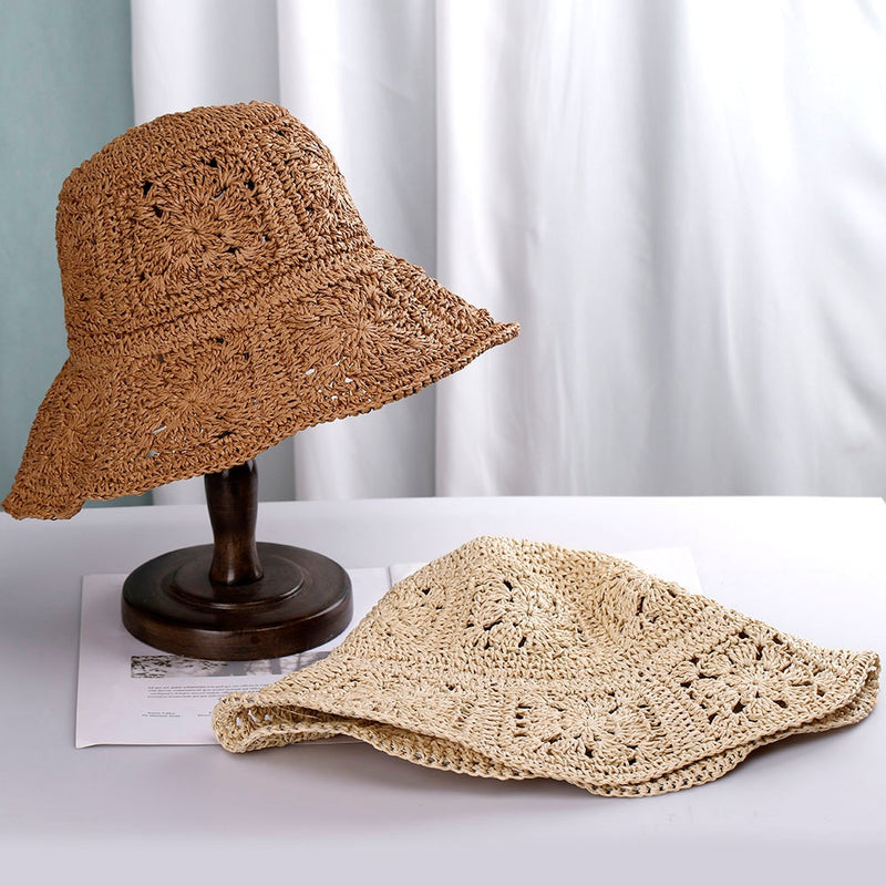 two Woven Bucket Hat With Floral Design